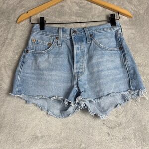Levi's 501 Cutoff Denim Shorts Light Wash Distressed Frayed Hem Women's 24